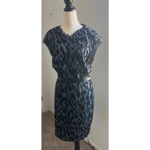 Calvin Klein Gray and Black Knit Short Sleeve Career Sheath Dress Sz 16